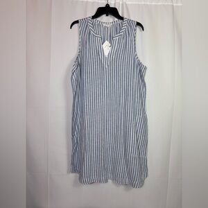 Beach Lunch Lounge Blue Stripe Linen Shift Dress L NWT Coastal Beach Vaca Chic